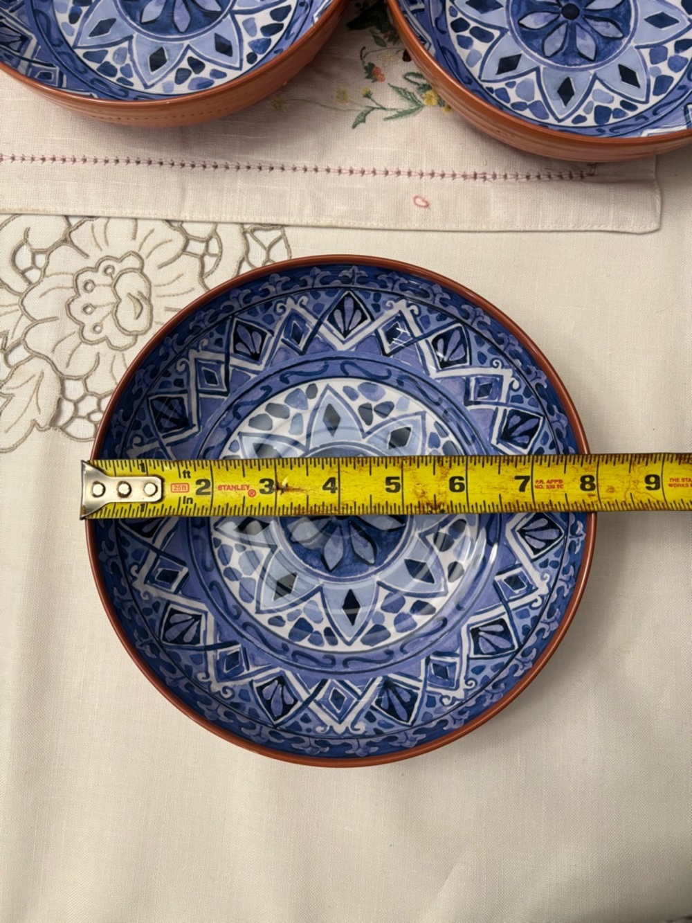 Tommy Bahama Melamine Spanish Blue Terracotta 8" Pasta Soup Bowl set of 4 - Picture 10 of 10